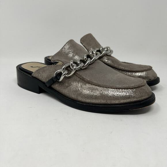 Free People Vida Silver Metallic Chain Leather Mules EU 36 Women’s Size 5.5-6 - Picture 2 of 11